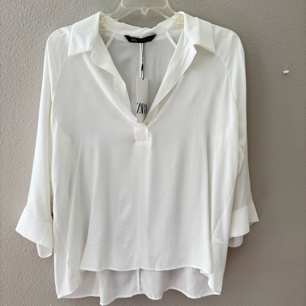 Zara Women's White Blouse Size L